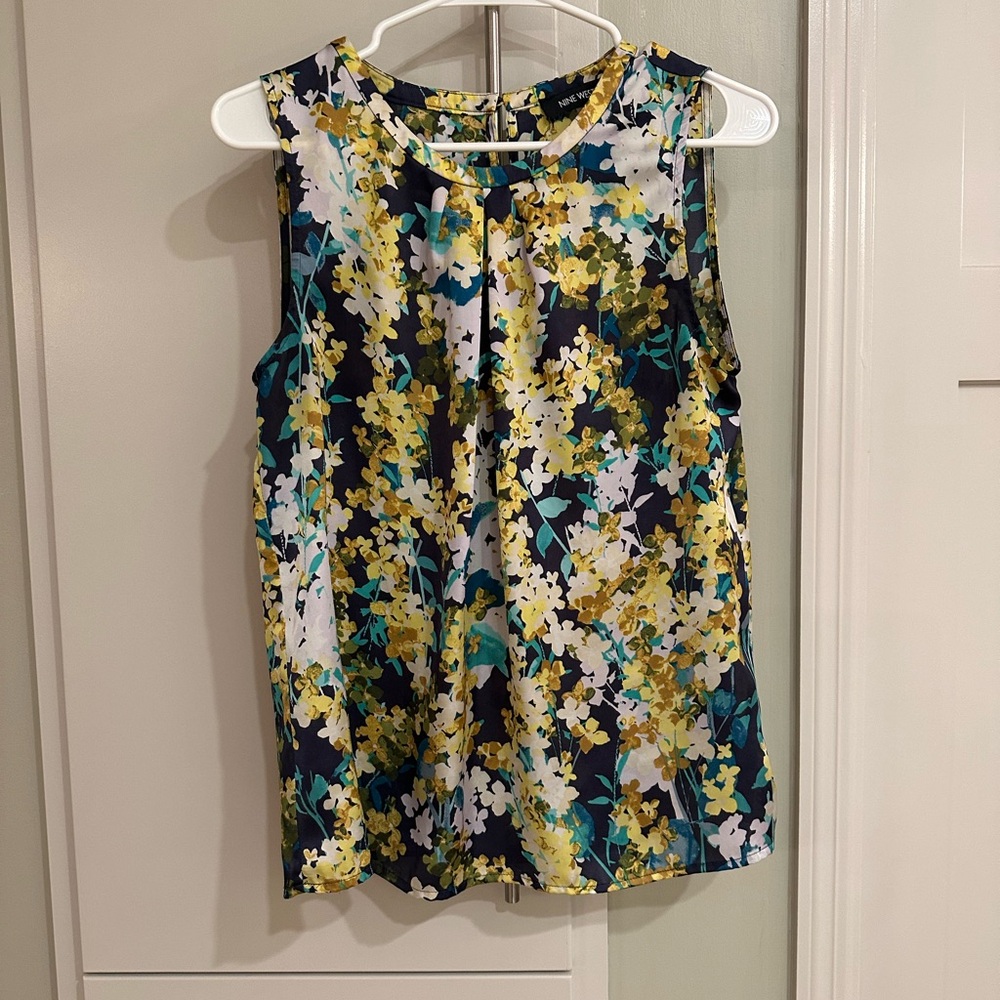 Nine West Yellow and Blue Sleeveless Blouse